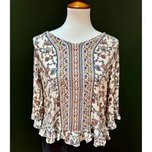Cynthia‎ Rowley Boho Floral Print Peasant Blouse Women's M